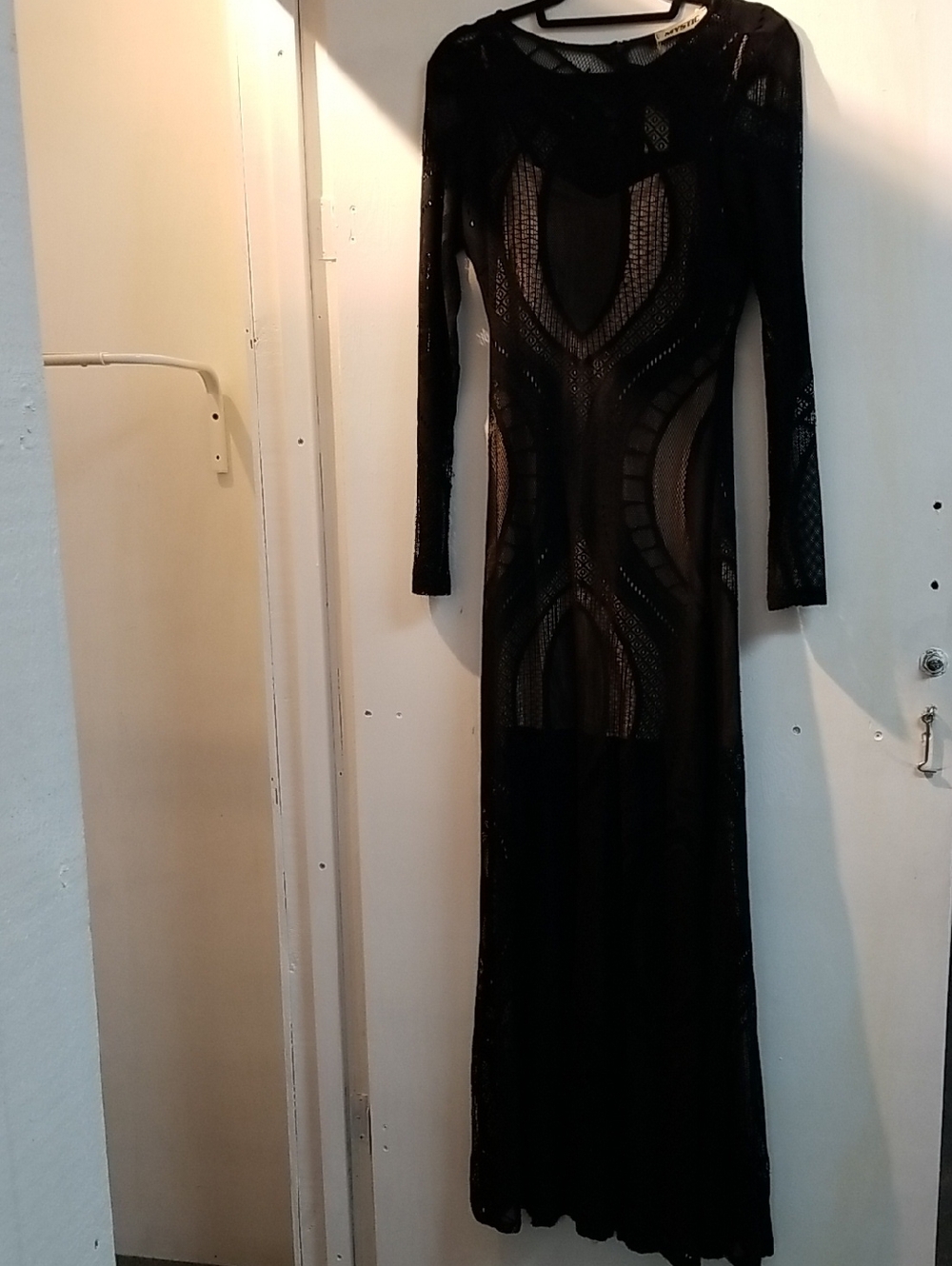 Mystic Black Long Sleeve Sheer Maxi Dress